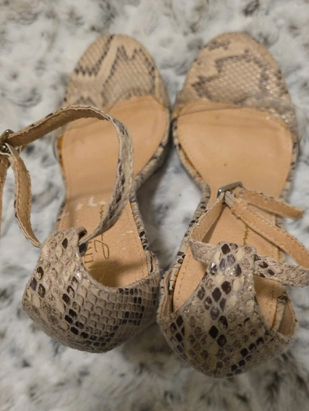 Womens 9 Snake-Print Block Heel Sandals with Clear Strap - Beige